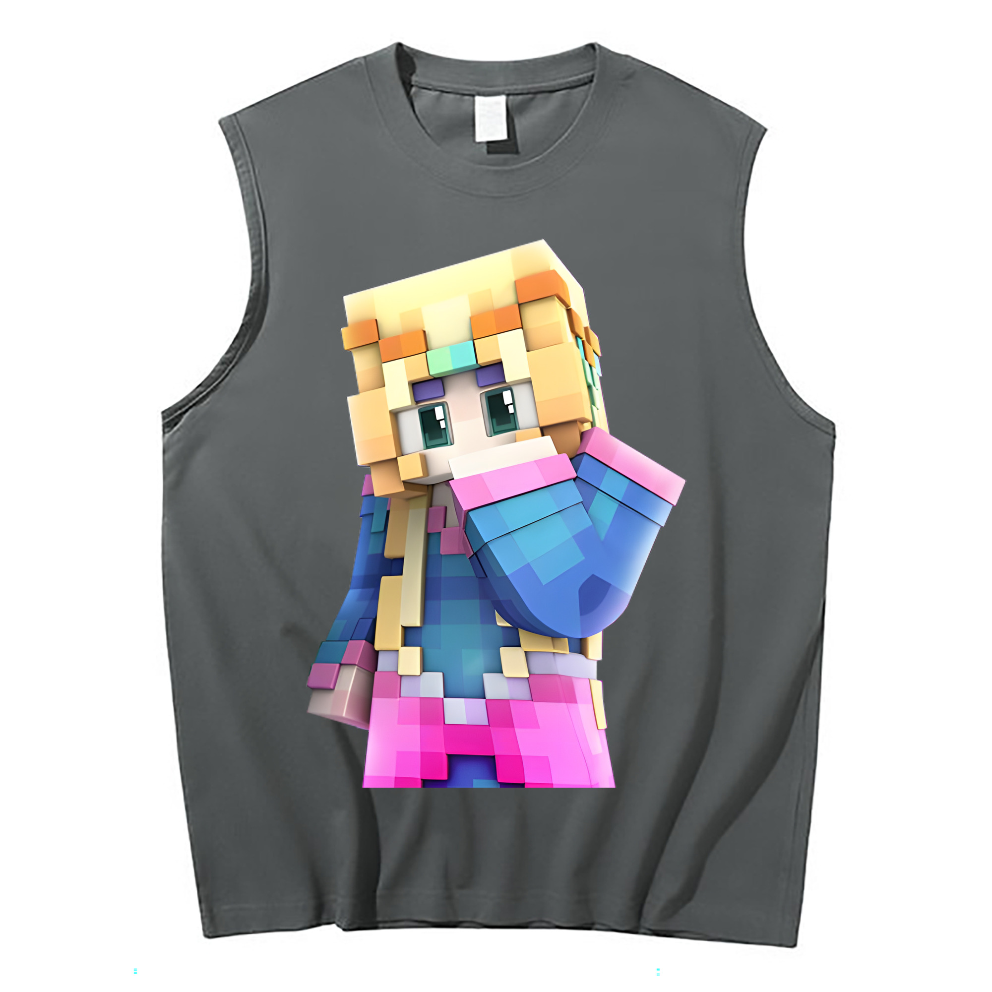 （画像用） マインクラフト ブロックの世界 Minecraft MC Block world コットン100％タンクトップ（フロントプリント）